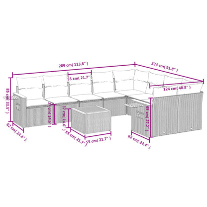 vidaXL 10-tlg. Garten-Sofagarnitur mit Kissen Schwarz Poly Rattan