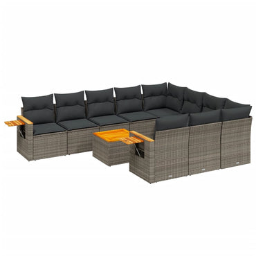 vidaXL 11-tlg. Garten-Sofagarnitur mit Kissen Grau Poly Rattan