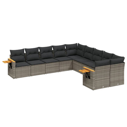 vidaXL Salon de jardin 10 pcs avec coussins résine tressée gris