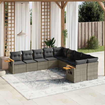 vidaXL Salon de jardin 10 pcs avec coussins résine tressée gris