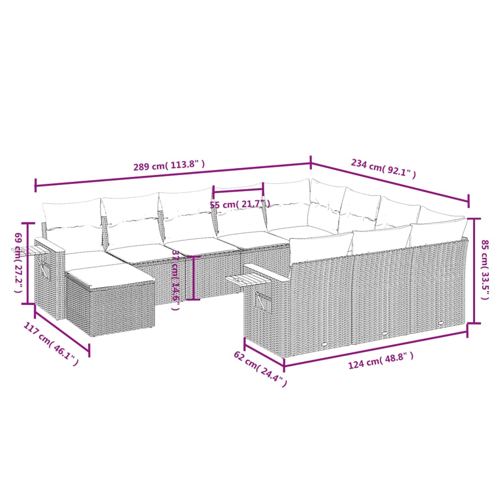 vidaXL Ensemble de canapés de jardin 11 pcs avec coussins en résine tressée gris