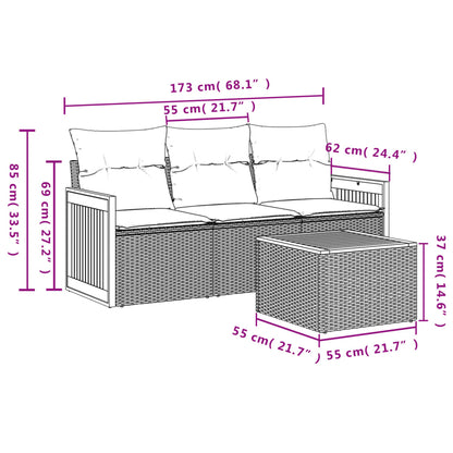 vidaXL 4-tlg. Garten-Sofagarnitur mit Kissen Schwarz Poly Rattan