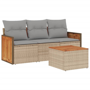 vidaXL 4-tlg. Garten-Sofagarnitur mit Kissen Beige Poly Rattan