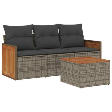 vidaXL Salon de jardin 4 pcs avec coussins Gris Résine tressée