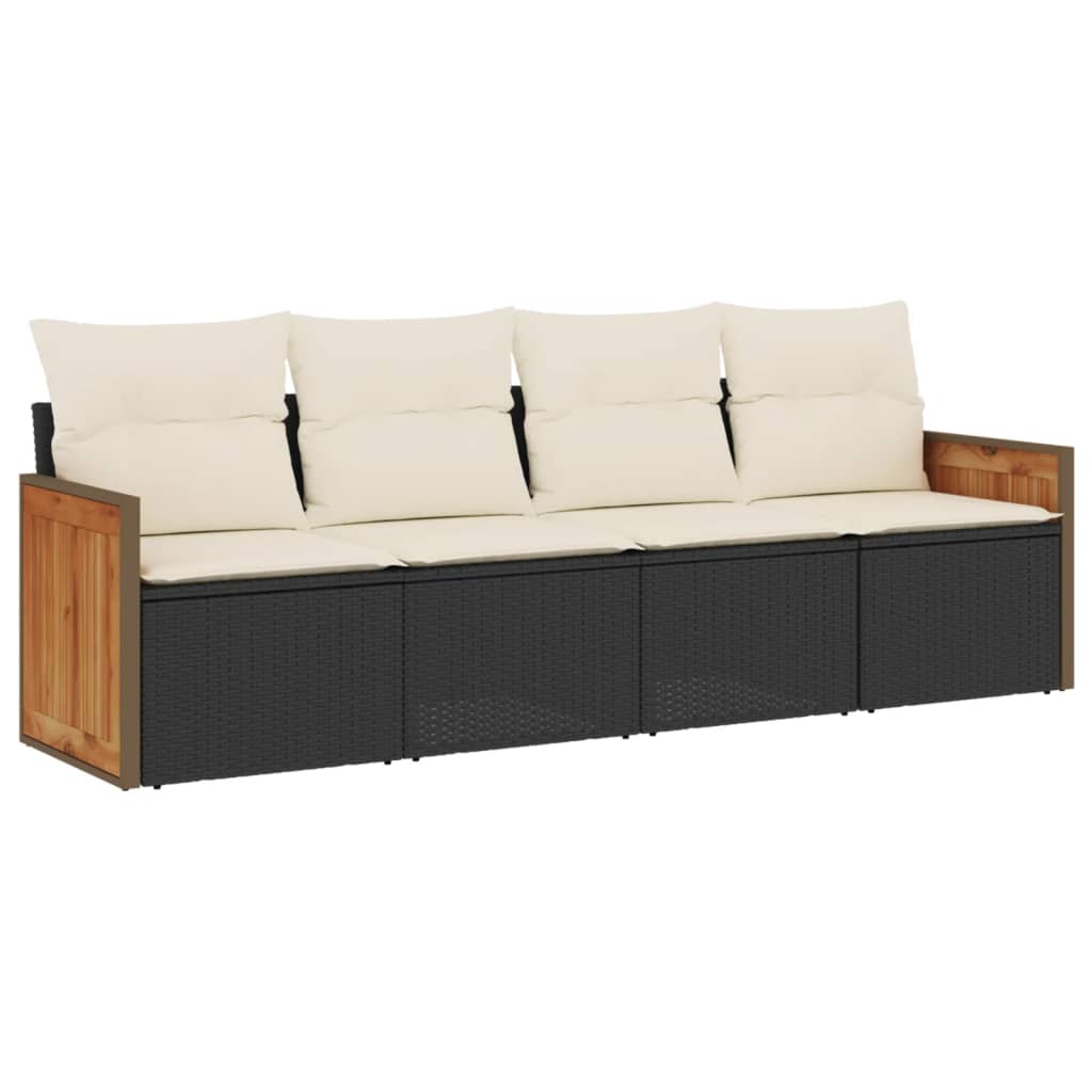 vidaXL 4-tlg. Garten-Sofagarnitur mit Kissen Schwarz Poly Rattan