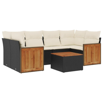vidaXL Salon de jardin 7 pcs avec coussins Noir Résine tressée