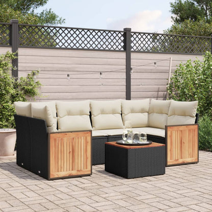 vidaXL Salon de jardin 7 pcs avec coussins Noir Résine tressée