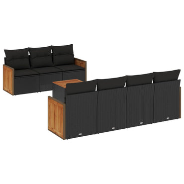 vidaXL 8-tlg. Garten-Sofagarnitur mit Kissen Schwarz Poly Rattan