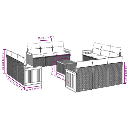 vidaXL 13-tlg. Garten-Sofagarnitur mit Kissen Beige Poly Rattan