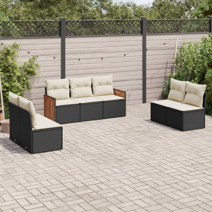 vidaXL 7-tlg. Garten-Sofagarnitur mit Kissen Schwarz Poly Rattan