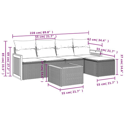 vidaXL 6-tlg. Garten-Sofagarnitur mit Kissen Schwarz Poly Rattan
