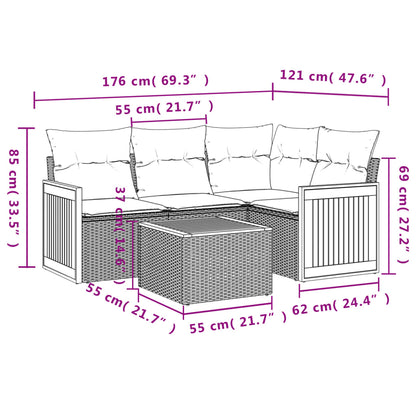 vidaXL 5-tlg. Garten-Sofagarnitur mit Kissen Beige Poly Rattan