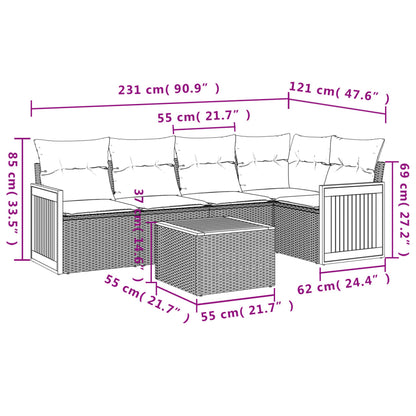 vidaXL 6-tlg. Garten-Sofagarnitur mit Kissen Beige Poly Rattan
