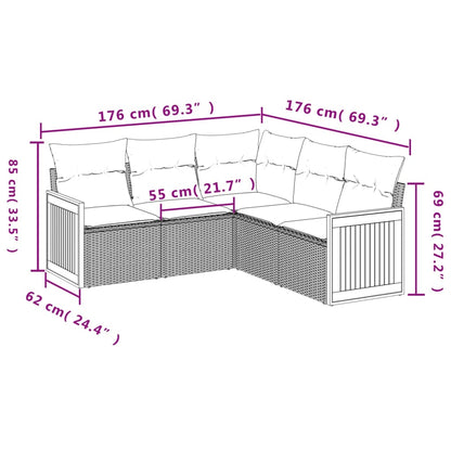 vidaXL 5-tlg. Garten-Sofagarnitur mit Kissen Grau Poly Rattan
