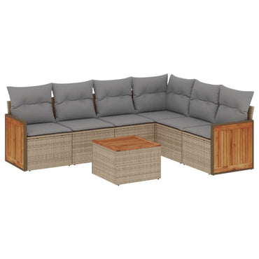 vidaXL Salon de jardin 7 pièces avec coussins en résine tressée beige