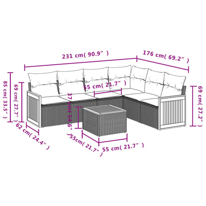 vidaXL Salon de jardin 7 pièces avec coussins en résine tressée beige