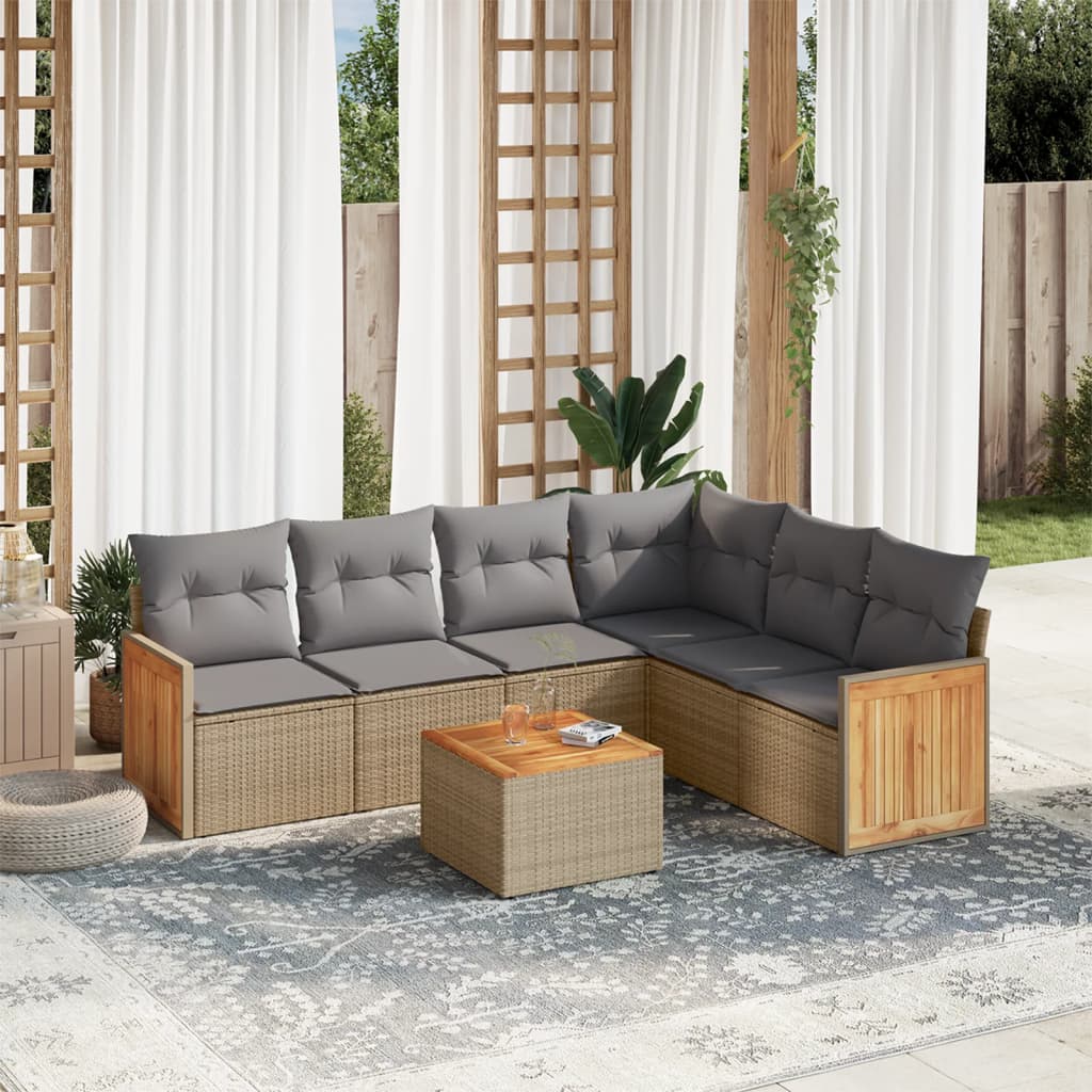 vidaXL Salon de jardin 7 pièces avec coussins en résine tressée beige