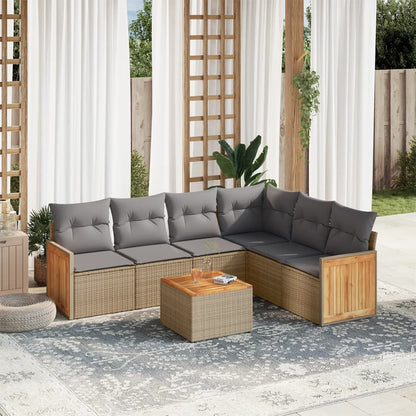 vidaXL Salon de jardin 7 pièces avec coussins en résine tressée beige