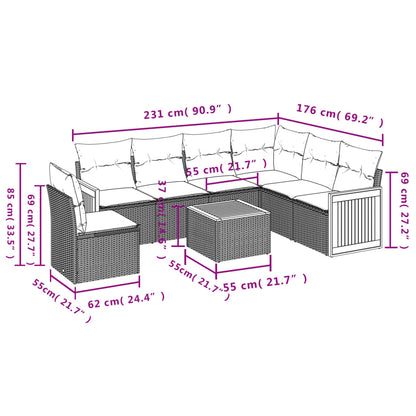 vidaXL 7-tlg. Garten-Sofagarnitur mit Kissen Beige Poly Rattan
