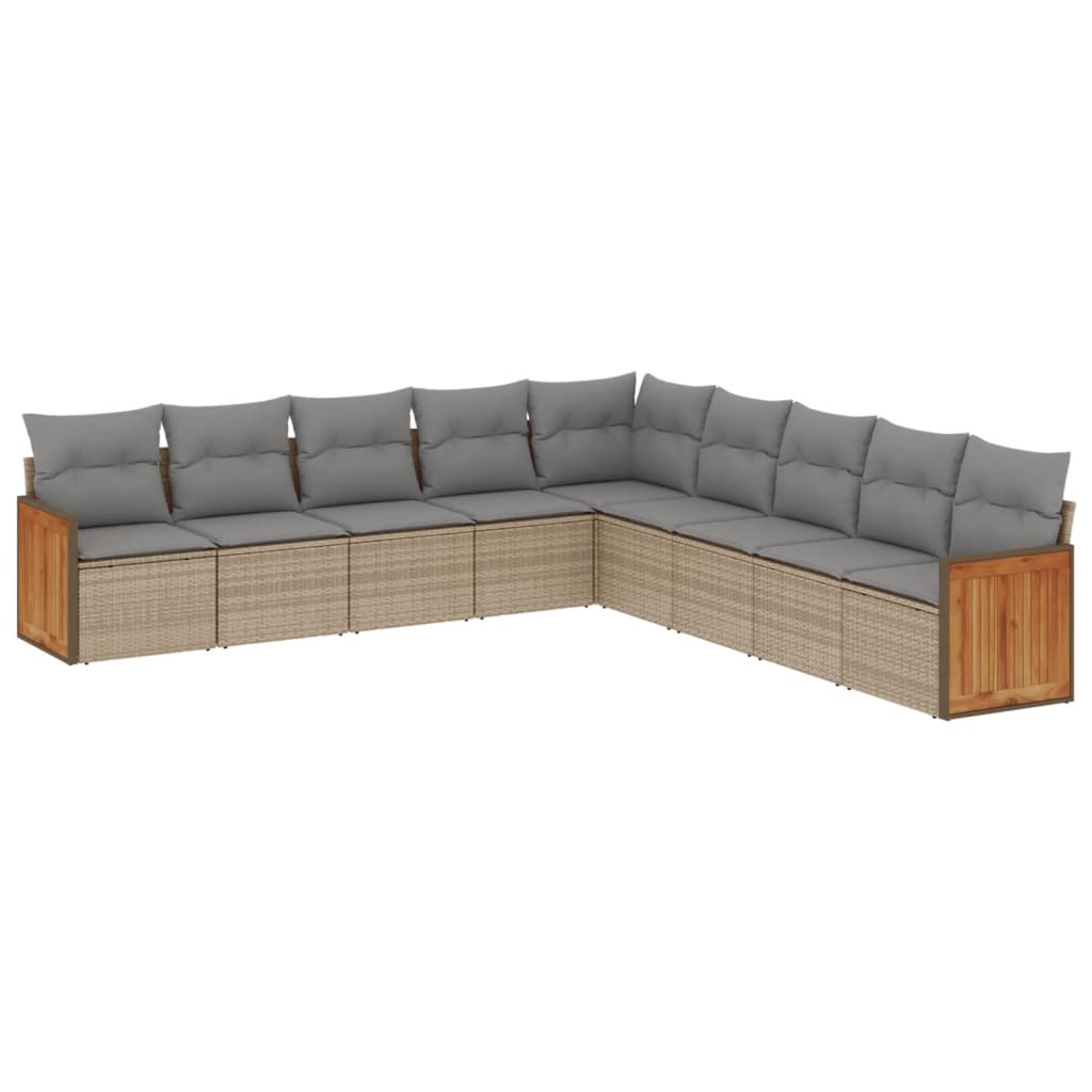 vidaXL Salon de jardin 9 pcs avec coussins Résine tressée Beige
