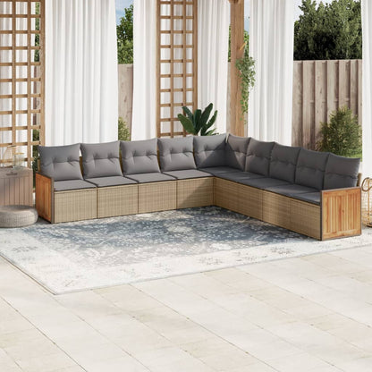 vidaXL Salon de jardin 9 pcs avec coussins Résine tressée Beige
