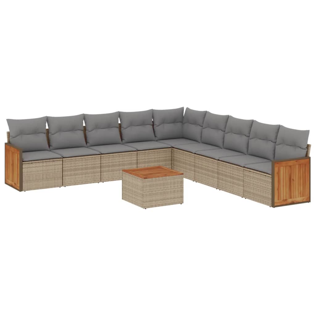 vidaXL Salon de jardin 10 pcs avec coussins beige résine tressée