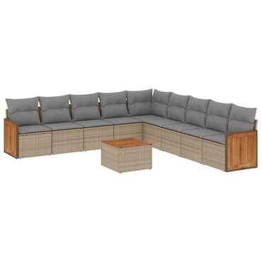 vidaXL Salon de jardin 10 pcs avec coussins beige résine tressée