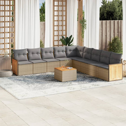 vidaXL Salon de jardin 10 pcs avec coussins beige résine tressée