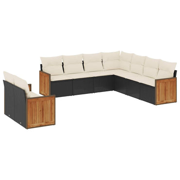 vidaXL Salon de jardin 9 pcs avec coussins Noir Résine tressée