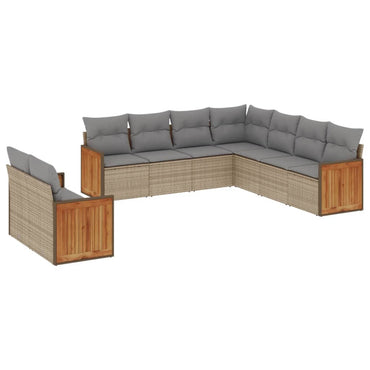 vidaXL Salon de jardin 9 pcs avec coussins Résine tressée Beige