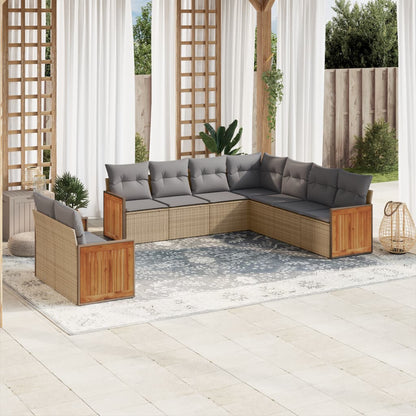 vidaXL Salon de jardin 9 pcs avec coussins Résine tressée Beige