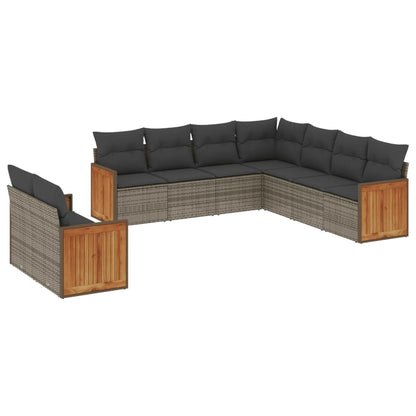 vidaXL Salon de jardin 9 pcs avec coussins Résine tressée Gris