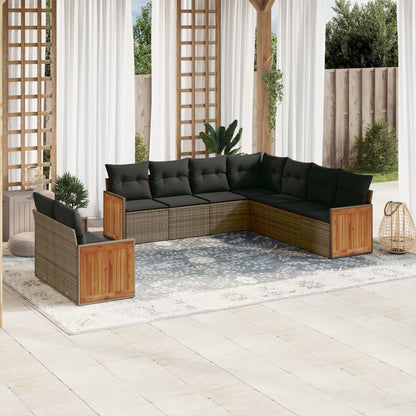 vidaXL Salon de jardin 9 pcs avec coussins Résine tressée Gris