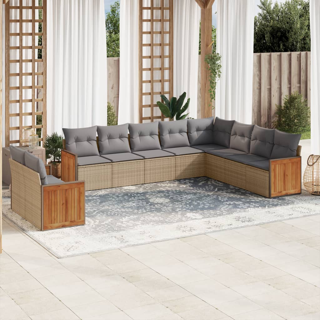 vidaXL Salon de jardin 10 pcs avec coussins beige résine tressée