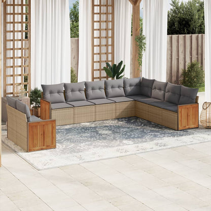 vidaXL Salon de jardin 10 pcs avec coussins beige résine tressée
