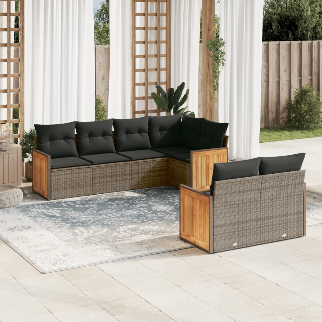 vidaXL Ensemble de canapés de jardin 7 pcs avec coussins Gris Résine tressée