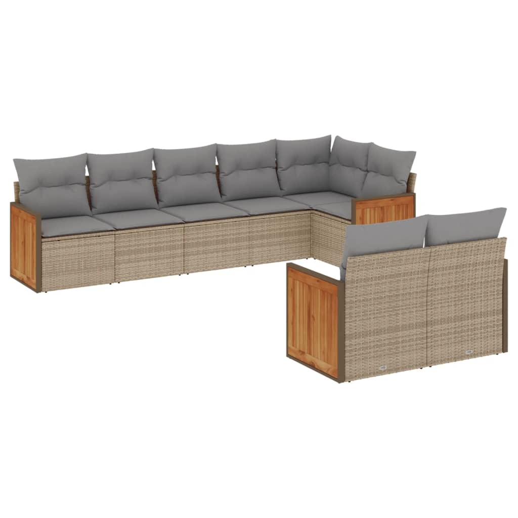 vidaXL Canapé d'angle de jardin 8 pcs avec coussins Résine tressée Beige