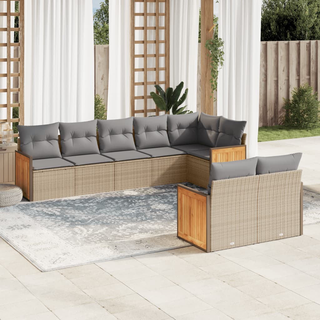 vidaXL Canapé d'angle de jardin 8 pcs avec coussins Résine tressée Beige