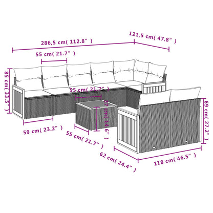 vidaXL 9-tlg. Garten-Sofagarnitur mit Kissen Schwarz Poly Rattan