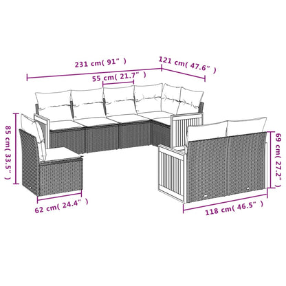 vidaXL Canapé d'angle de jardin 8 pcs avec coussins Résine tressée Beige