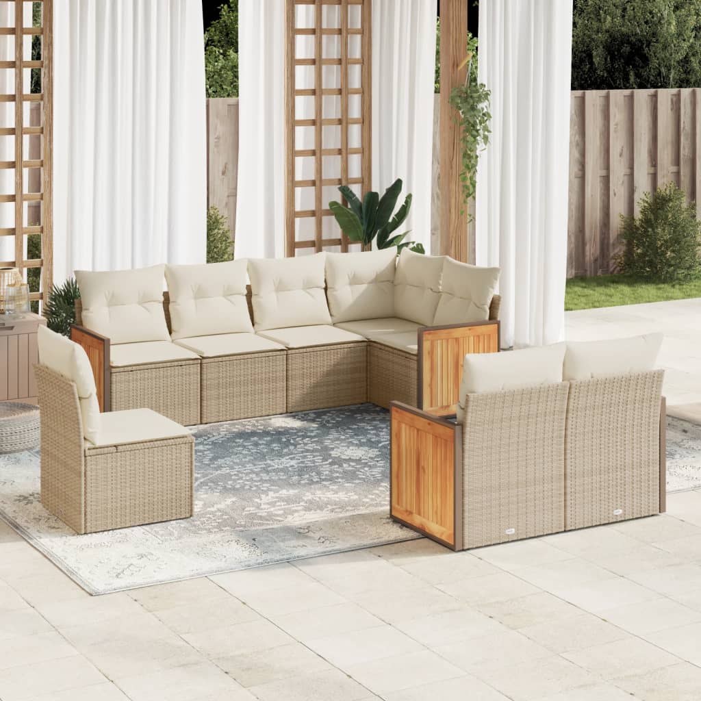 vidaXL Canapé d'angle de jardin 8 pcs avec coussins Résine tressée Beige