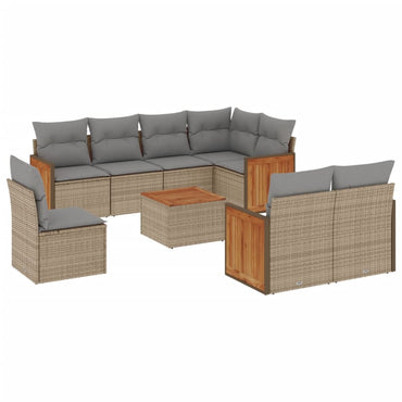 vidaXL 9-tlg. Garten-Sofagarnitur mit Kissen Beige Poly Rattan