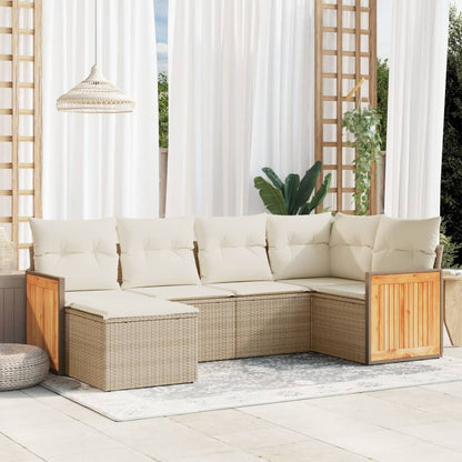 6-tlg. Garten-Sofagarnitur mit Kissen Beige Poly Rattan