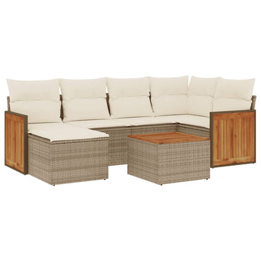 vidaXL 7-tlg. Garten-Sofagarnitur mit Kissen Beige Poly Rattan