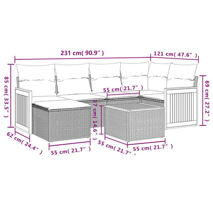 vidaXL 7-tlg. Garten-Sofagarnitur mit Kissen Grau Poly Rattan
