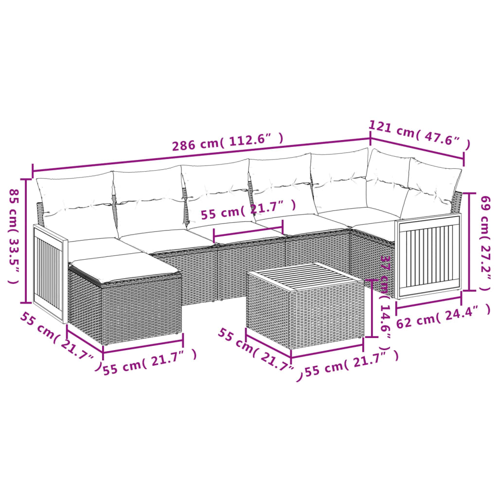 vidaXL Ensemble de canapés de jardin 8 pièces avec coussins résine tressée noir