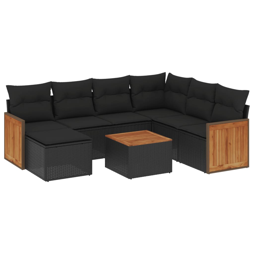 vidaXL Ensemble de canapés de jardin 8 pièces avec coussins résine tressée noir
