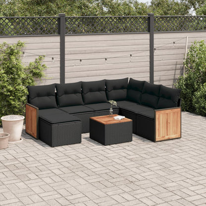 vidaXL Ensemble de canapés de jardin 8 pièces avec coussins résine tressée noir