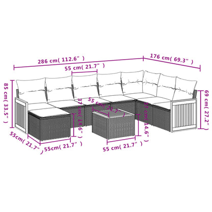 vidaXL 9-tlg. Garten-Sofagarnitur mit Kissen Schwarz Poly Rattan