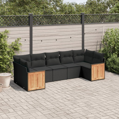 7-tlg. Garten-Sofagarnitur mit Kissen Schwarz Poly Rattan